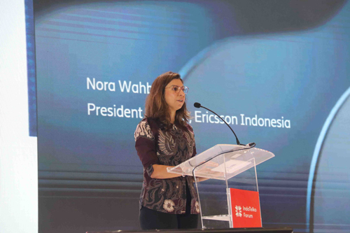 Nora Wahby, President Director Ericsson Indonesia, memberikan keynote speech pada Indotelko Forum 2026. foto dok. ericsson